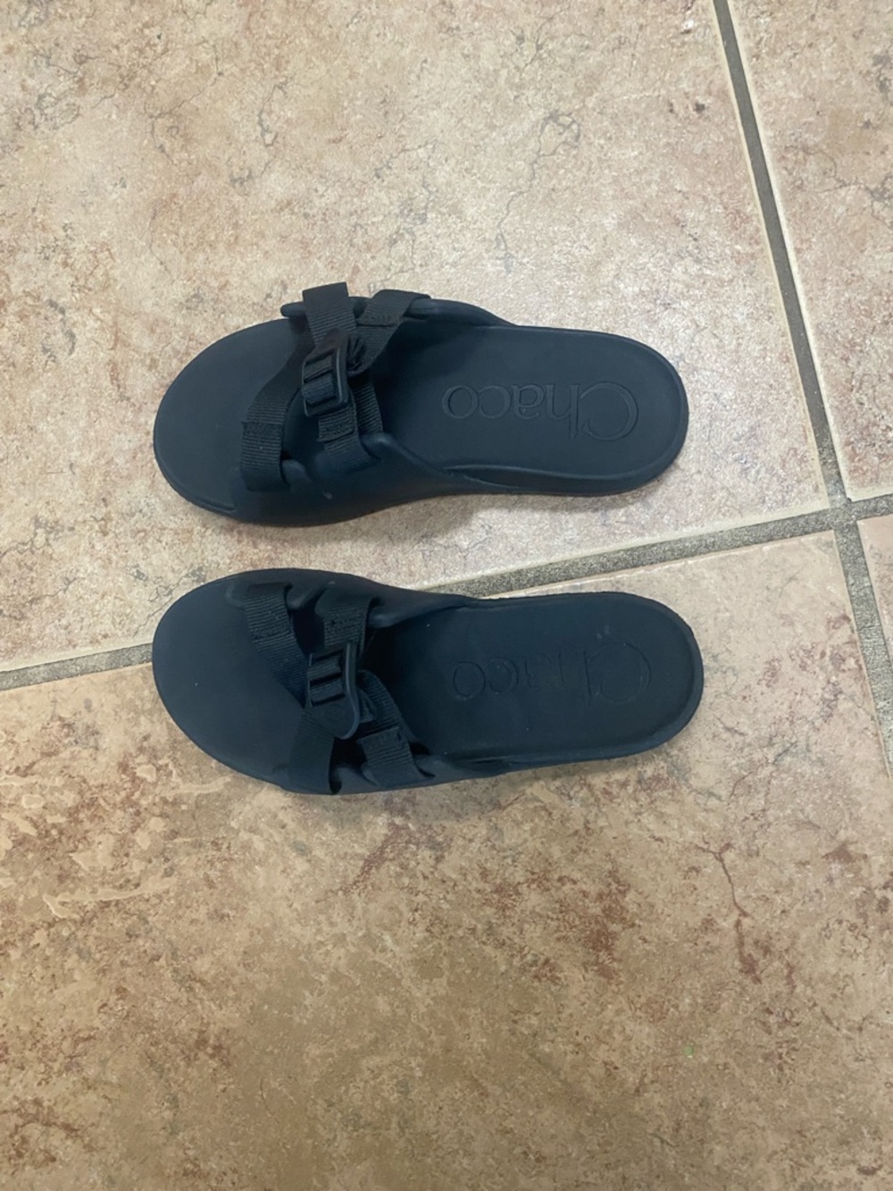 Chaco Black Two-Strap Slide Sandals with Adjustable Buckles